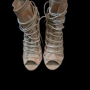Elegant Cream Lace-Up Women's Heels